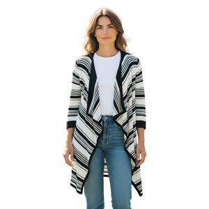 WHITE HOUSE BLACK MARKET-NWOT Striped 100% Cotton Draped Cardigan Sweater Size S
